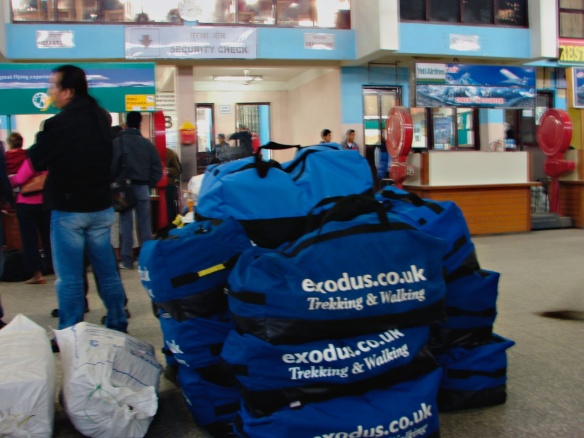 Exodus duffel bags at the airport check-in...common bag helps to keep things together